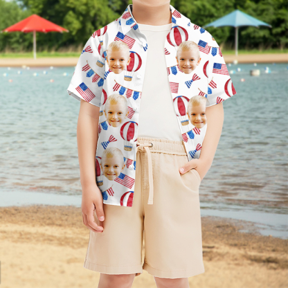 Custom American Flag Balloon Short Sleeve Shirt Face Hawaiian Independence Day Shirt  Beach Holiday Gift For Kids-mekesllser-Swimwear,Mekesllser,American Flag,Summer Sale,Hawaiian Shirt,For Kids,Swimwear For Kids,Kid's Hawaiian Shirt,For Boys,For Girls