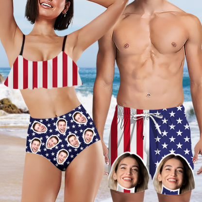 Mekesllser Custom American Flag Bathing Bikini Suits Women's Ruffle Summer  Suits High Waisted Two Pieces Bathing Suits Gift For Her
