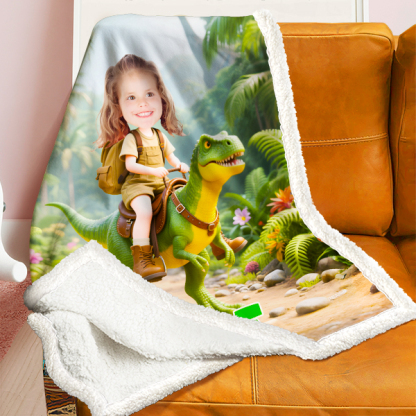 Custom Carnotaurus Dinosaur Riding Blankets Personalized Face & Name Hero Blanket Gifts For Girls-mekesllser-Mekesllser,For Kids,Home&Living,Blanket,For Girls,Dinosaur,Kid's Animal Theme,Blanket for Girls