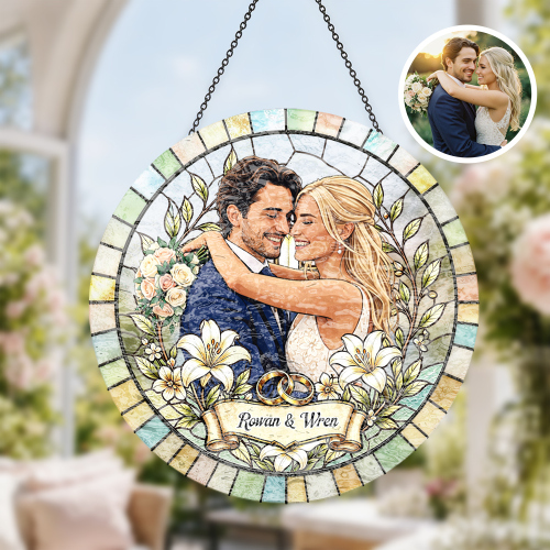 Custom Window Hanging Suncatcher , Water Ripple , Turn Your Love Story Into Dancing Rainbows , Personalized Wedding Suncatcher With Names & Wedding Date , Romantic Home Decor For The Newlywed Nest , Wedding Gift For Couple