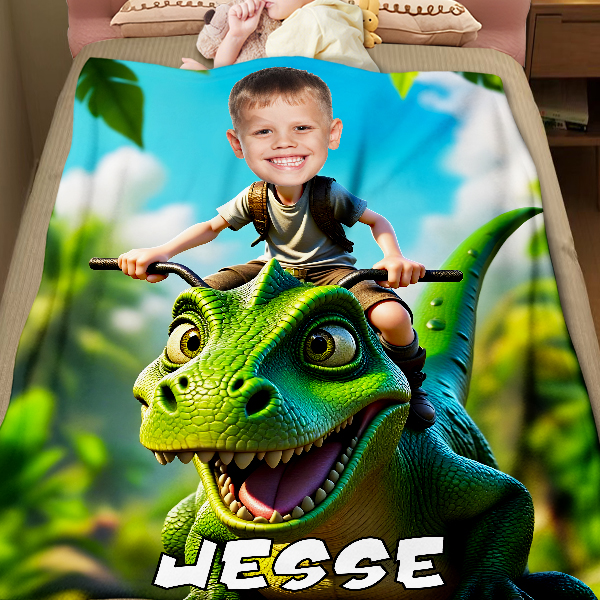 Custom Rainforest Dinosaur Blankets Personalized Boy Riding Dinosaur Blanket Gift For Boys-mekesllser-dinosaur blanket,Mekesllser,For Kids,IP,Home&Living,Blanket,For Boys,Dinosaur,Kid's Animal Theme,Blanket for Boys,Autumn Sale,Children's Daily Style