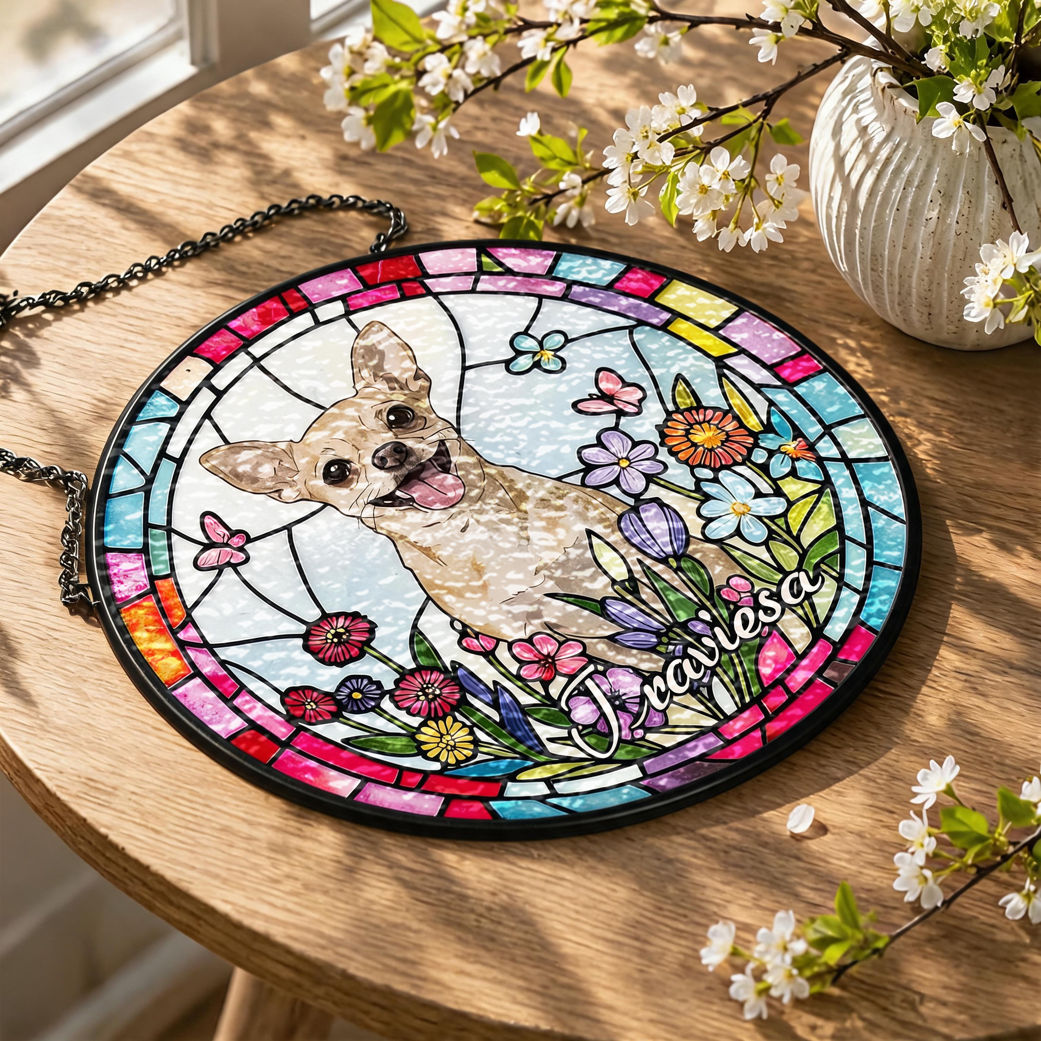 Custom Window Hanging Suncatcher – Turn Your Photo Into Personalized Window Stained Glass Art, Perfect Home Decor Gift For Pet Lover