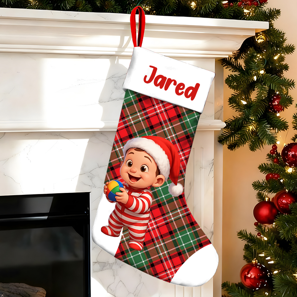 Personalized Christmas Stocking With Face And Name - Custom Family Gift For Family ，husband, Wife, Kid-mekesllser-Mekesllser,Christmas,Home Decor,AI,Christmas Stockings