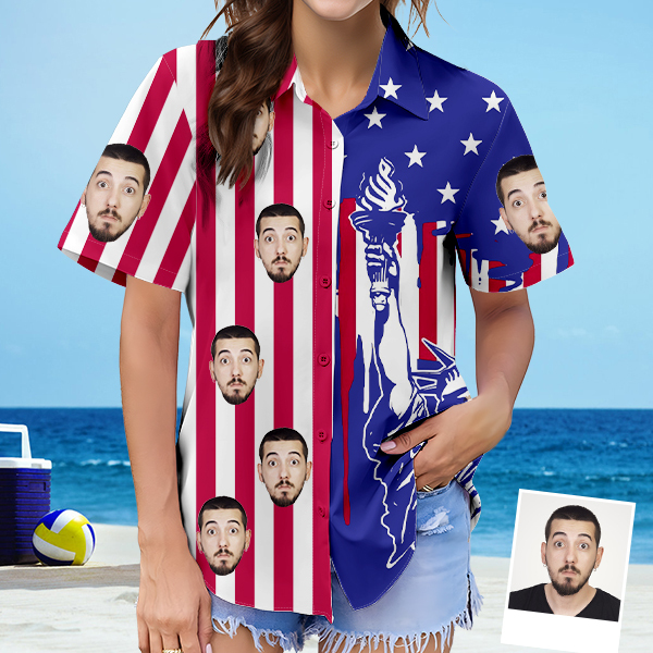 Custom American Flag Women's Hawaiian Shirt With Face Status Of Liberty Hawaiian Personalized Gifts For Her-mekesllser-Swimwear For Women,For Women,Swimwear,Mekesllser,American Flag,Summer Sale,Hawaiian Shirt,Women's Hawaiian Shirt