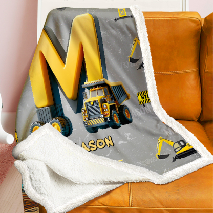 Custom Construction Vehicles Letter Personalized Nmae Kid Blanket Gift For Boys-mekesllser-Mekesllser,For Kids,Home&Living,Blanket,For Boys,Kid's Simple Style,Blanket for Boys,Autumn Sale,Children's Daily Style