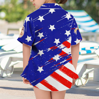 Custom American Flag Short Sleeve Shirt Face Hawaiian Independence Day Shirt  Beach Holiday Gift For Kids-mekesllser-Swimwear,Mekesllser,American Flag,Summer Sale,Hawaiian Shirt,For Kids,Swimwear For Kids,Kid's Hawaiian Shirt,For Boys,For Girls