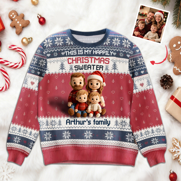 Custom Christmas Ugly Sweater Personalized Face & Name Knit Sweater Gift For Family For Lover-mekesllser-Mekesllser,Christmas,Ugly Sweater