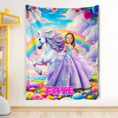 Custom Princess With Unicorn Blankets Personalized Face & Name Blanket Gifts For Girls-mekesllser-Mekesllser,For Kids,IP,Home&Living,Blanket,For Girls,Princess,Blanket for Girls,Unicorn
