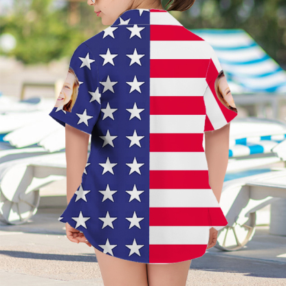 Custom Independence Day Short Sleeve Shirt Face Hawaiian Shirt American Flag Beach Holiday Gift For Kids-mekesllser-Swimwear,Mekesllser,American Flag,Summer Sale,Hawaiian Shirt,For Kids,Swimwear For Kids,Kid's Hawaiian Shirt,For Boys,For Girls