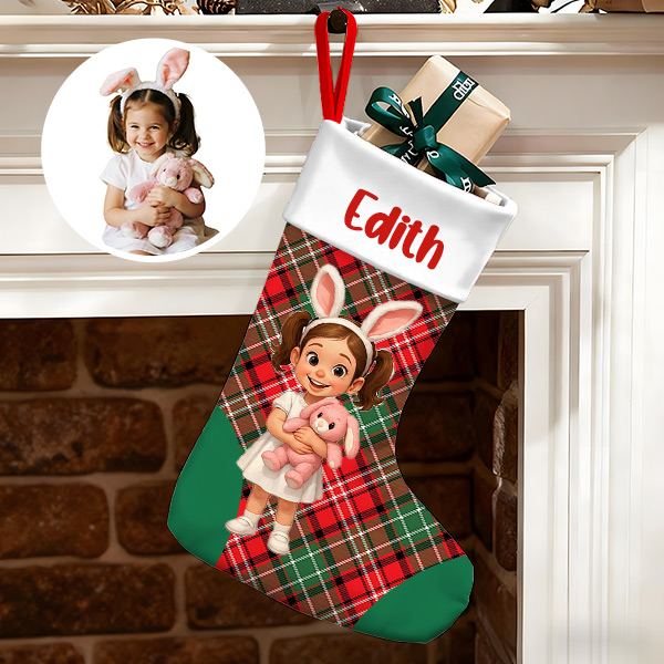 Personalized Christmas Stocking With Face And Name - Custom Family Gift For Family ，husband, Wife, Kids-mekesllser-Mekesllser,Christmas,Home Decor,AI,Christmas Stockings