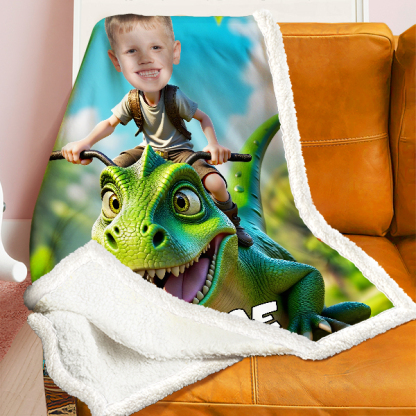 Custom Rainforest Dinosaur Blankets Personalized Boy Riding Dinosaur Blanket Gift For Boys-mekesllser-dinosaur blanket,Mekesllser,For Kids,IP,Home&Living,Blanket,For Boys,Dinosaur,Kid's Animal Theme,Blanket for Boys,Autumn Sale,Children's Daily Style