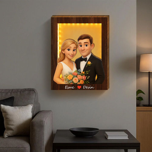Personalized 3d Wooden Cartooned Light Wall Art, Custom Cartoon Portrait, Wood Home Decor, Night Light Gift, Valentine's Day Gift, Birthday Gifts, Anniversary Gifts,