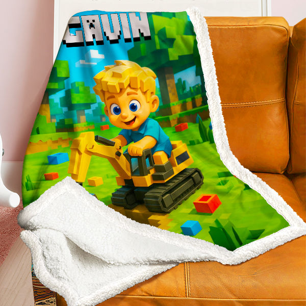 Custom Cartoon Game Blanket – Personalized 3d Effective Game Style Blanket With Photo & Name | Unique Gift For Family For Christmas For Kids-mekesllser-Mekesllser,For Kids,IP,Home&Living,Blanket,For Boys,Blanket for Boys,AI,3D Blanket,Minecraft