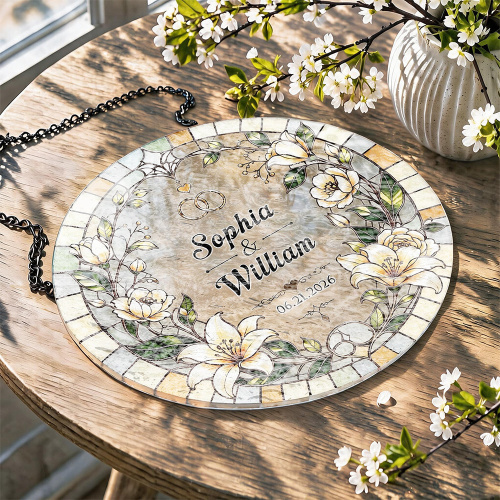 Custom Window Hanging Suncatcher ,  Turn Your Love Story Into Dancing Rainbows , Personalized Wedding Suncatcher With Names & Wedding Date , Romantic Home Decor For The Newlywed Nest , Wedding Gift For Couple