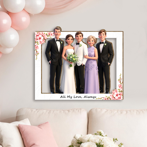Custom Wooden Wall Art For Home Decor, Personalized Wooden Picture Frame Art With Custom Cartoon Character, 3d Wedding Keepsake, Personalized Gift For Couples
