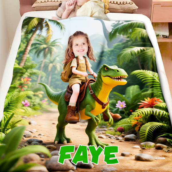 Custom Carnotaurus Dinosaur Riding Blankets Personalized Face & Name Hero Blanket Gifts For Girls-mekesllser-Mekesllser,For Kids,Home&Living,Blanket,For Girls,Dinosaur,Kid's Animal Theme,Blanket for Girls