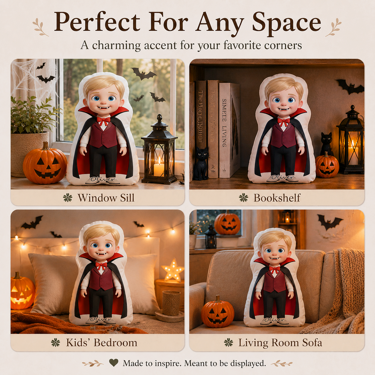 Custom Halloween Doll Pillow – Custom Doll Shape Pillow With Face & Name For Kids | Personalized Halloween Throw Cushion For Home & Living | For Nursery Decor | Halloween Gifts For Family