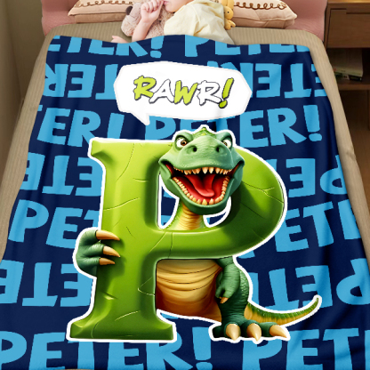 Custom Dinosaur Letter Personalized Nmae Kid Blanket Gift For Girls-mekesllser-dinosaur blanket,Mekesllser,For Kids,IP,Home&Living,Blanket,For Boys,Dinosaur,Kid's Animal Theme,Blanket for Boys,Autumn Sale,Children's Daily Style