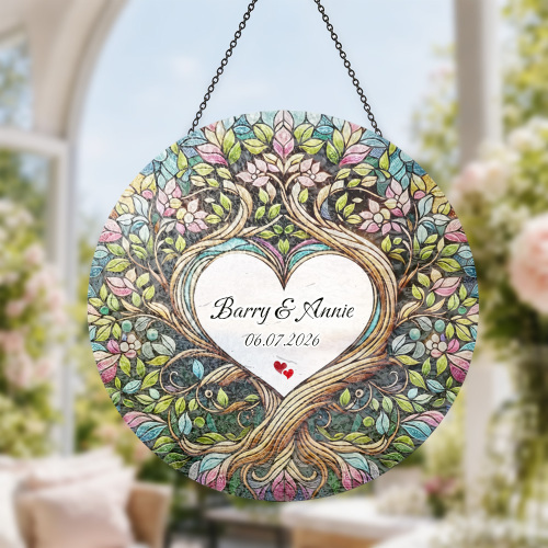 Custom Window Hanging Suncatcher Water Ripple Personalized Window Stained Glass Home Decor, Romantic Wedding Gift Love Gift For Newlyweds
