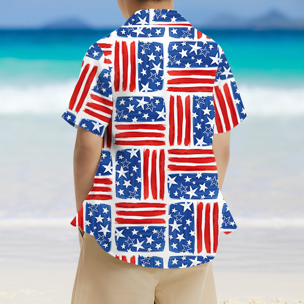 Custom American Flag Short Sleeve Shirt Face Hawaiian Independence Day Shirt  Beach Holiday Gift For Kids-mekesllser-Swimwear,Mekesllser,American Flag,Summer Sale,Hawaiian Shirt,For Kids,Swimwear For Kids,Kid's Hawaiian Shirt,For Boys,For Girls