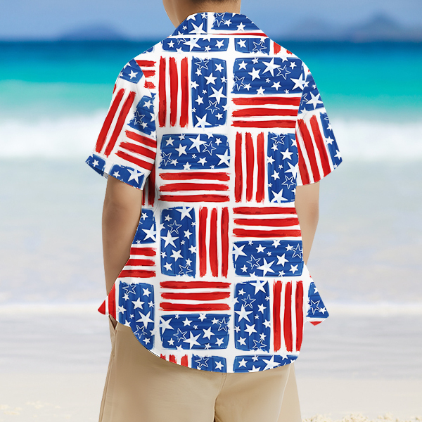 Custom American Flag Short Sleeve Shirt Face Hawaiian Independence Day Shirt  Beach Holiday Gift For Kids-mekesllser-Swimwear,Mekesllser,American Flag,Summer Sale,Hawaiian Shirt,For Kids,Swimwear For Kids,Kid's Hawaiian Shirt,For Boys,For Girls