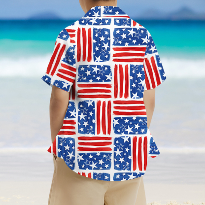 Custom American Flag Short Sleeve Shirt Face Hawaiian Independence Day Shirt  Beach Holiday Gift For Kids-mekesllser-Swimwear,Mekesllser,American Flag,Summer Sale,Hawaiian Shirt,For Kids,Swimwear For Kids,Kid's Hawaiian Shirt,For Boys,For Girls