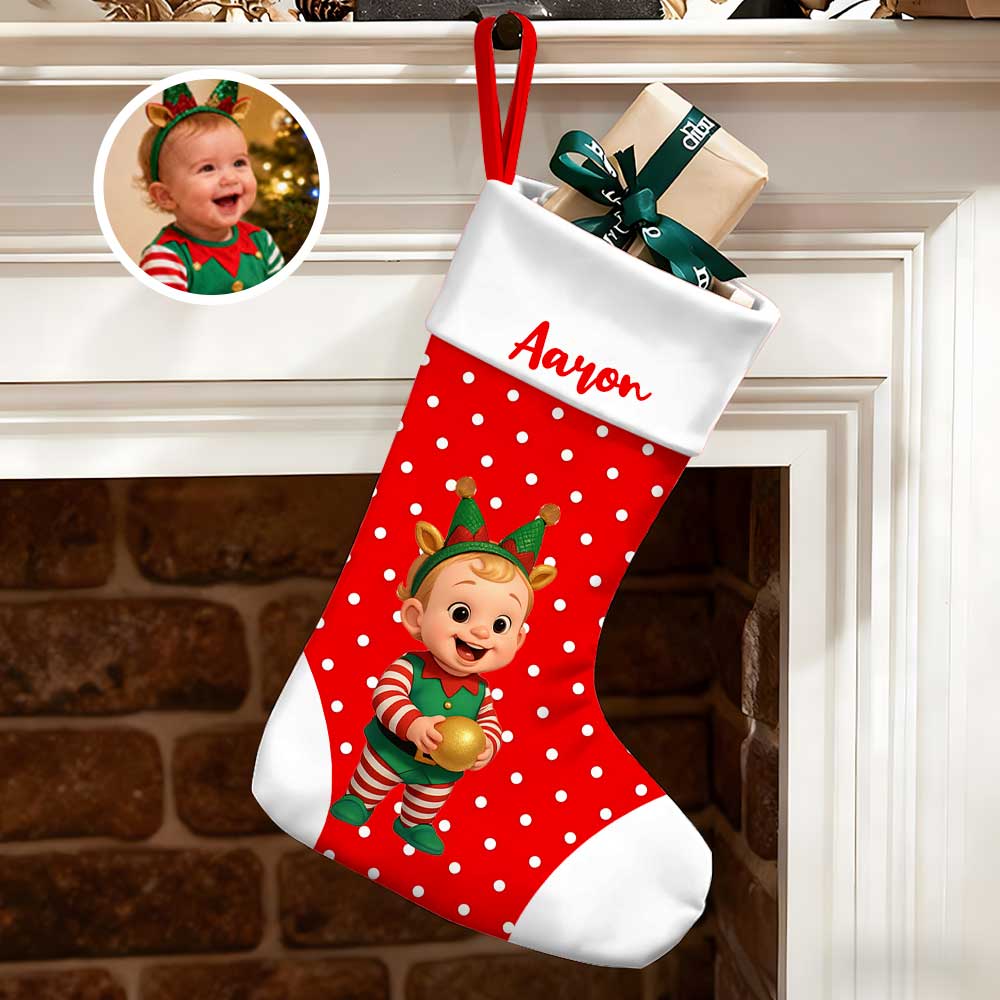 Personalized Christmas Stocking With Face And Name - Custom Family Gift For Family ，husband, Wife, Kids-mekesllser-Mekesllser,Christmas,Home Decor,AI,Christmas Stockings