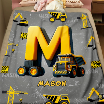Custom Construction Vehicles Letter Personalized Nmae Kid Blanket Gift For Boys-mekesllser-Mekesllser,For Kids,Home&Living,Blanket,For Boys,Kid's Simple Style,Blanket for Boys,Autumn Sale,Children's Daily Style
