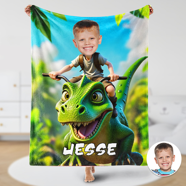 Custom Rainforest Dinosaur Blankets Personalized Boy Riding Dinosaur Blanket Gift For Boys-mekesllser-dinosaur blanket,Mekesllser,For Kids,IP,Home&Living,Blanket,For Boys,Dinosaur,Kid's Animal Theme,Blanket for Boys,Autumn Sale,Children's Daily Style