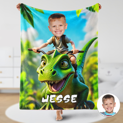 Custom Rainforest Dinosaur Blankets Personalized Boy Riding Dinosaur Blanket Gift For Boys-mekesllser-dinosaur blanket,Mekesllser,For Kids,IP,Home&Living,Blanket,For Boys,Dinosaur,Kid's Animal Theme,Blanket for Boys,Autumn Sale,Children's Daily Style