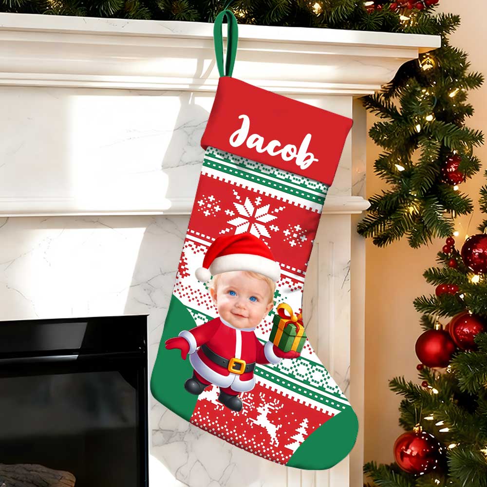 Personalized Christmas Stocking With Face And Name - Custom Family Gift For Husband, Wife, Kids-mekesllser-Mekesllser,Christmas,Home Decor,Christmas Stockings