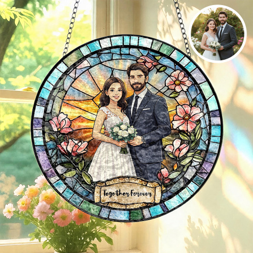 Custom Window Hanging Suncatcher, Elegant Personalized Window Stained Glass Home Decor Piece, Memorable Personalized Gift For Couples Wedding Couple Family Keepsake Gift