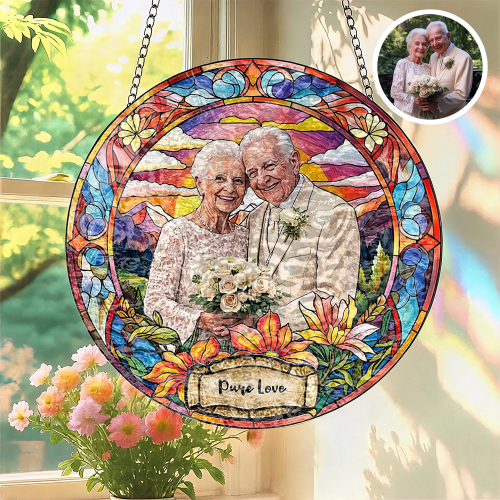 Custom Window Hanging Suncatcher, Elegant Personalized Window Stained Glass Home Decor Piece, Memorable Personalized Gift For Couples Wedding Couple Family Gift