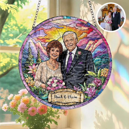 Custom Window Hanging Suncatcher, Elegant Personalized Window Stained Glass Home Decor, Memorable Personalized Gift For Couples Wedding Couple Family Gift