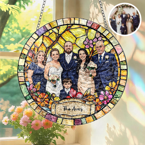 Custom Window Hanging Suncatcher, Elegant Personalized Window Stained Glass Home Decor Piece, Personalized Gift For Couples Wedding Couple Family Gift