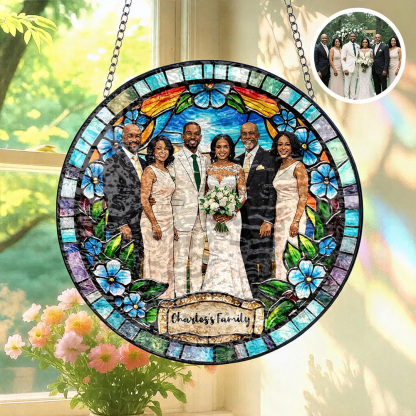 Custom Window Hanging Suncatcher, Personalized Window Stained Glass Home Decor, Ideal Personalized Gift For Couples Wedding Anniversary Photo Love Gift