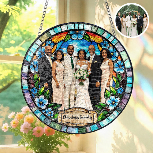 Custom Window Hanging Suncatcher, Personalized Window Stained Glass Home Decor, Ideal Personalized Gift For Couples Wedding Anniversary Photo Love Gift
