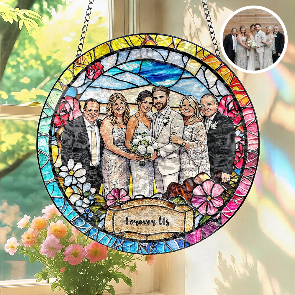 Custom Window Hanging Suncatcher, Elegant Personalized Window Stained Glass Home Decor Piece,  Personalized Gift For Couples Wedding Gift