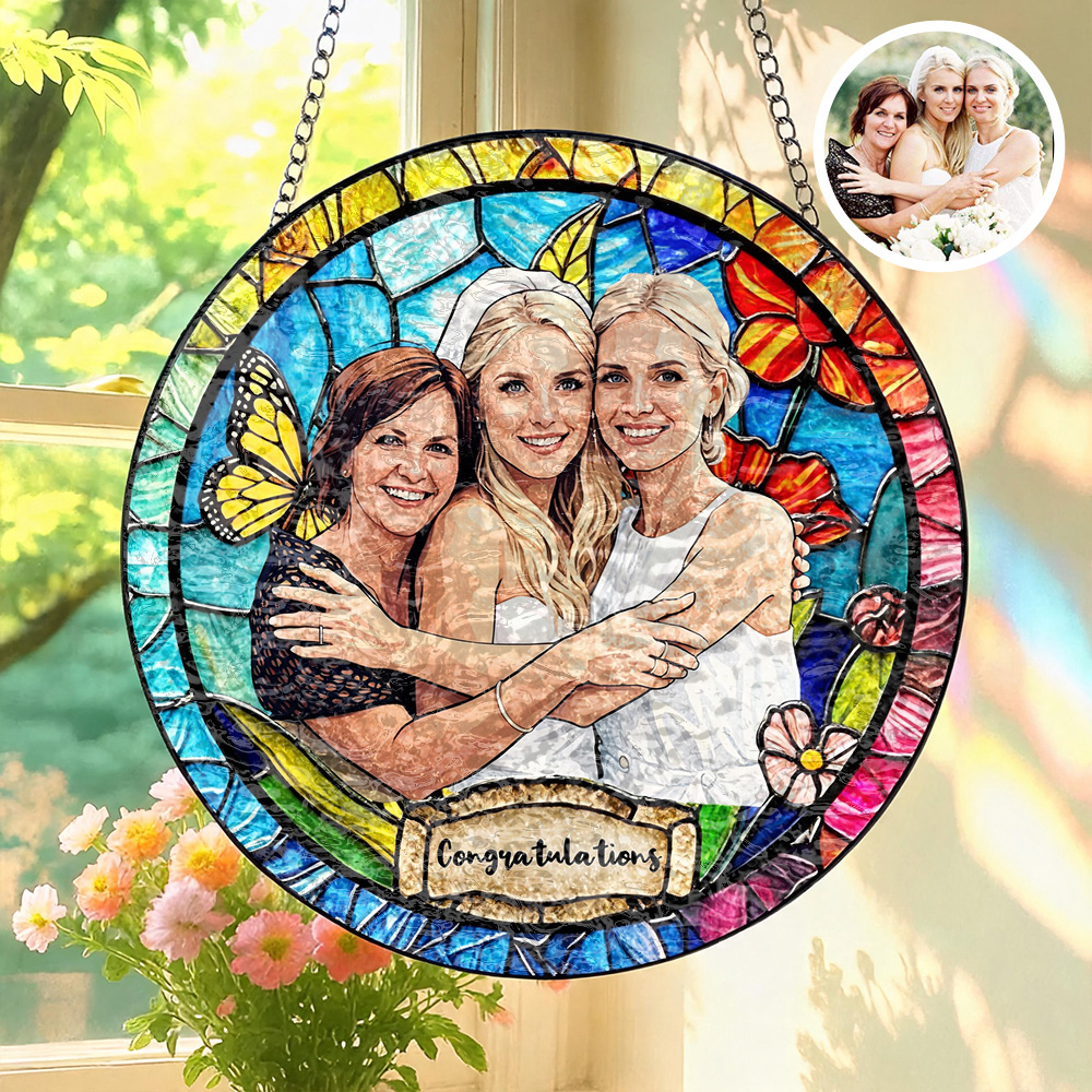 Custom Window Hanging Suncatcher, Handcrafted Personalized Window Stained Glass Decor, Romantic Personalized Gift For Couples Valentine Gifts For Wife Husband