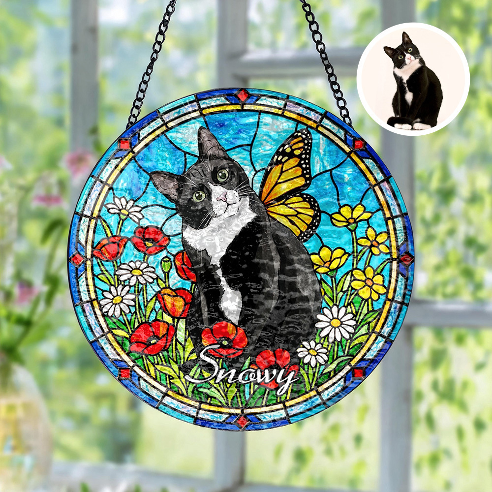 Custom Window Hanging Suncatcher – Personalized Stained Glass Window Decor For Home, A Thoughtful Gift For Pet Lover Featuring Your Photo, For Cat Lover