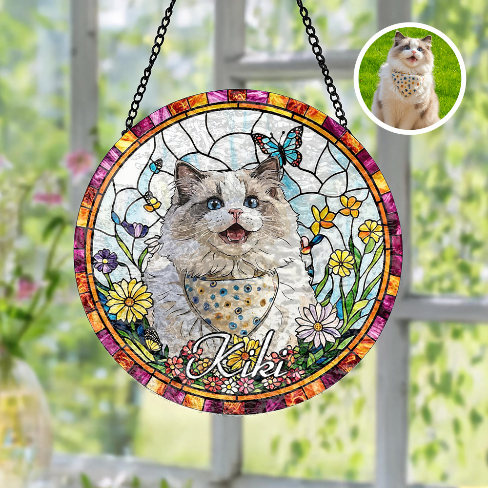Custom Window Hanging Suncatcher – Personalized Stained Glass Style Decor For Home, Ideal Personalized Gift For Pet Lover To Cherish, Ragdoll Cat