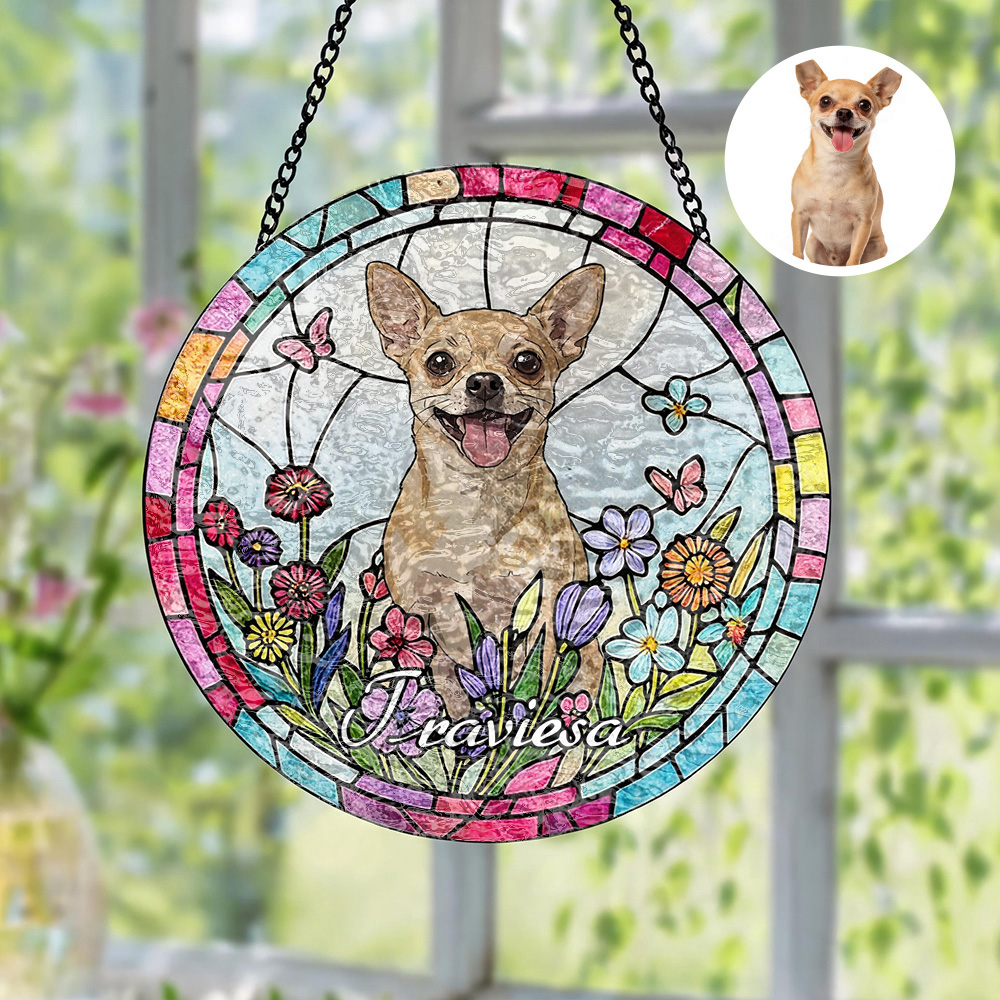 Custom Window Hanging Suncatcher – Turn Your Photo Into Personalized Window Stained Glass Art, Perfect Home Decor Gift For Pet Lover