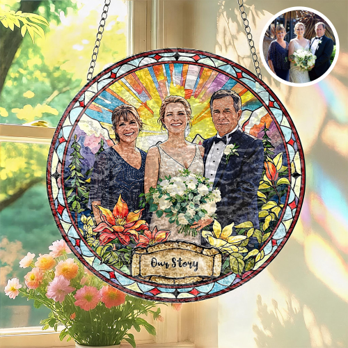 Custom Window Hanging Suncatcher, Elegant Personalized Window Stained Glass Home Decor Piece, Personalized Gift For Couples Wedding Couple Family Keepsake Gift