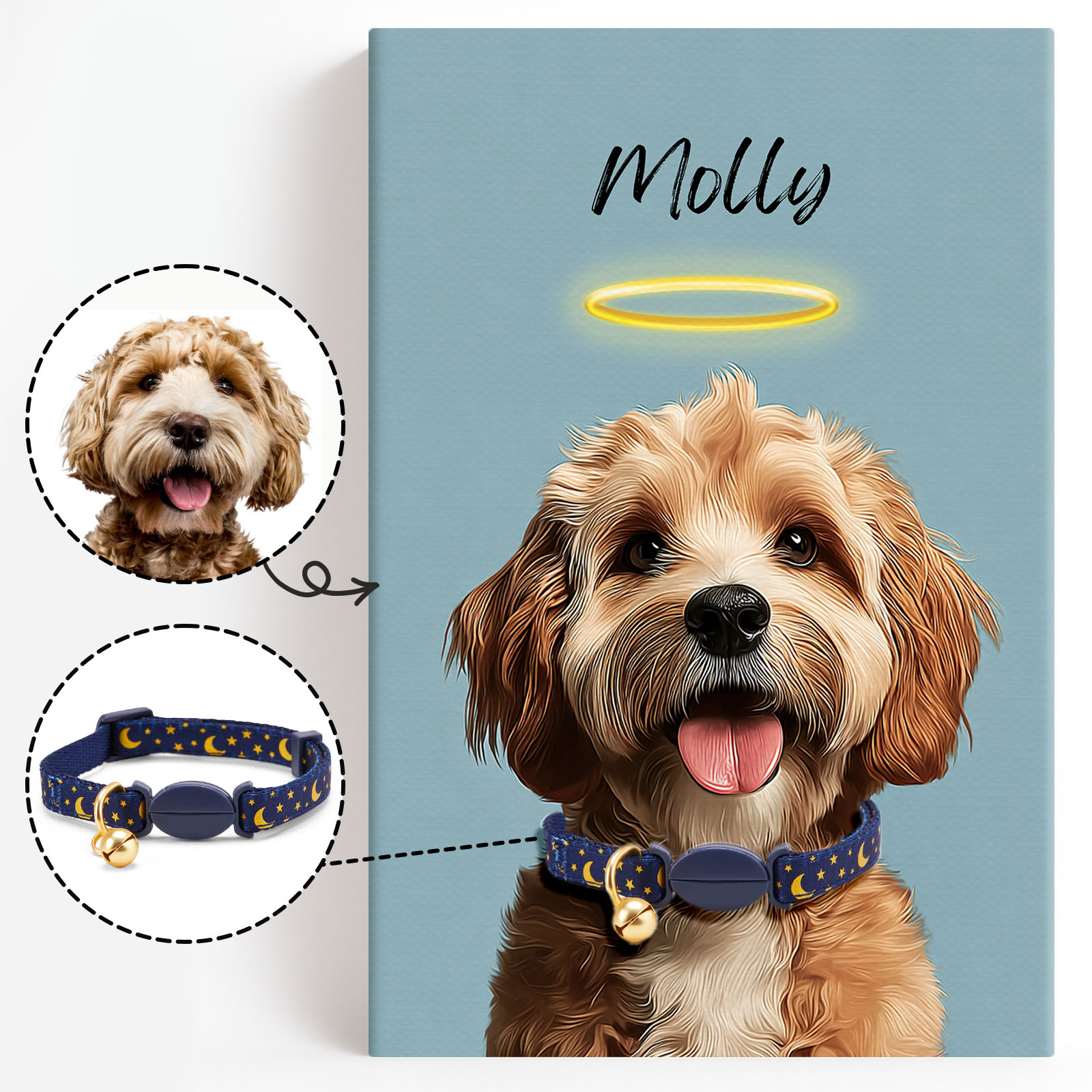 Custom Pet Memory Canvas Frame with Name Collar Holder, Dog Memorial Gifts for Loss of Dogs