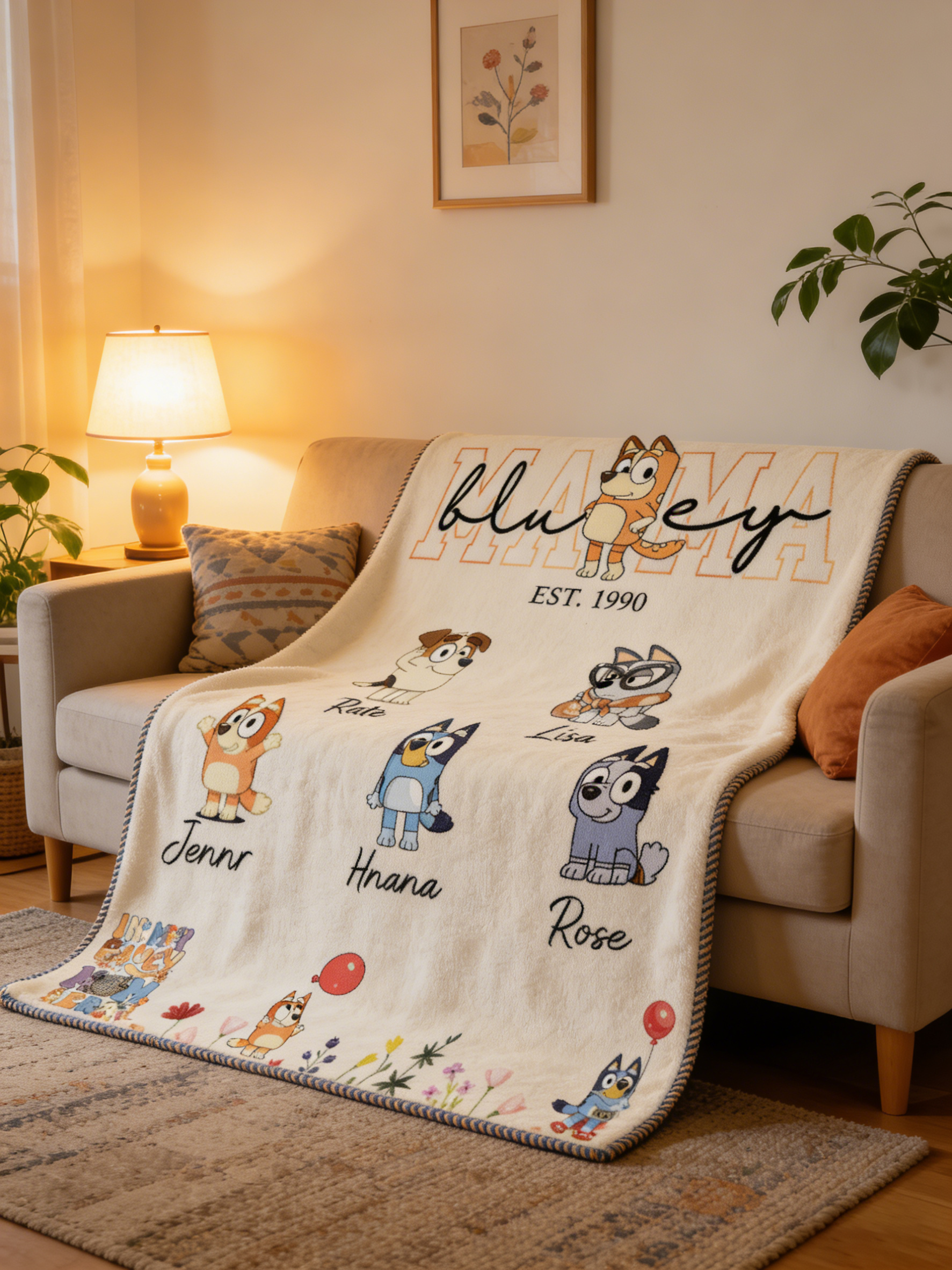 Custom MAMA Bluey Blanket With Kids Names