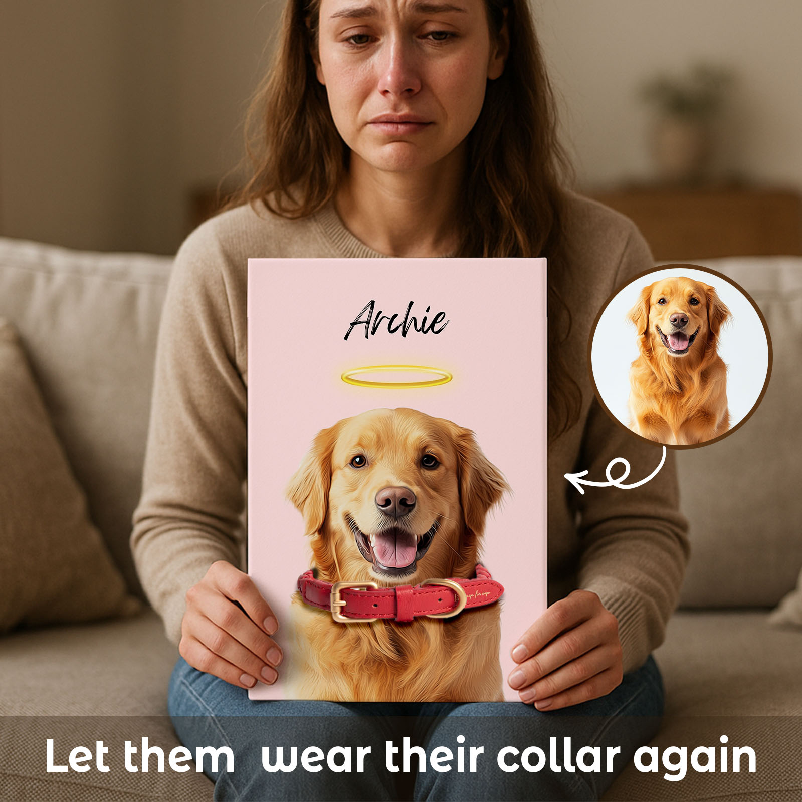 Custom Pet Memory Canvas Frame with Name Collar Holder, Dog Memorial Gifts for Loss of Dogs