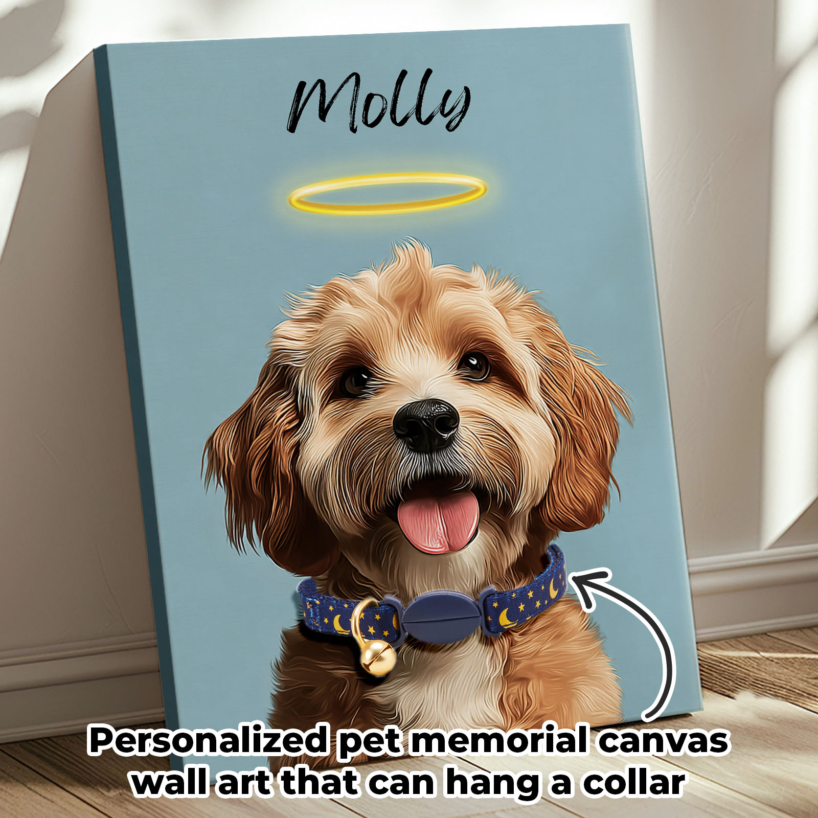 Custom Pet Memory Canvas Frame with Name Collar Holder, Dog Memorial Gifts for Loss of Dogs