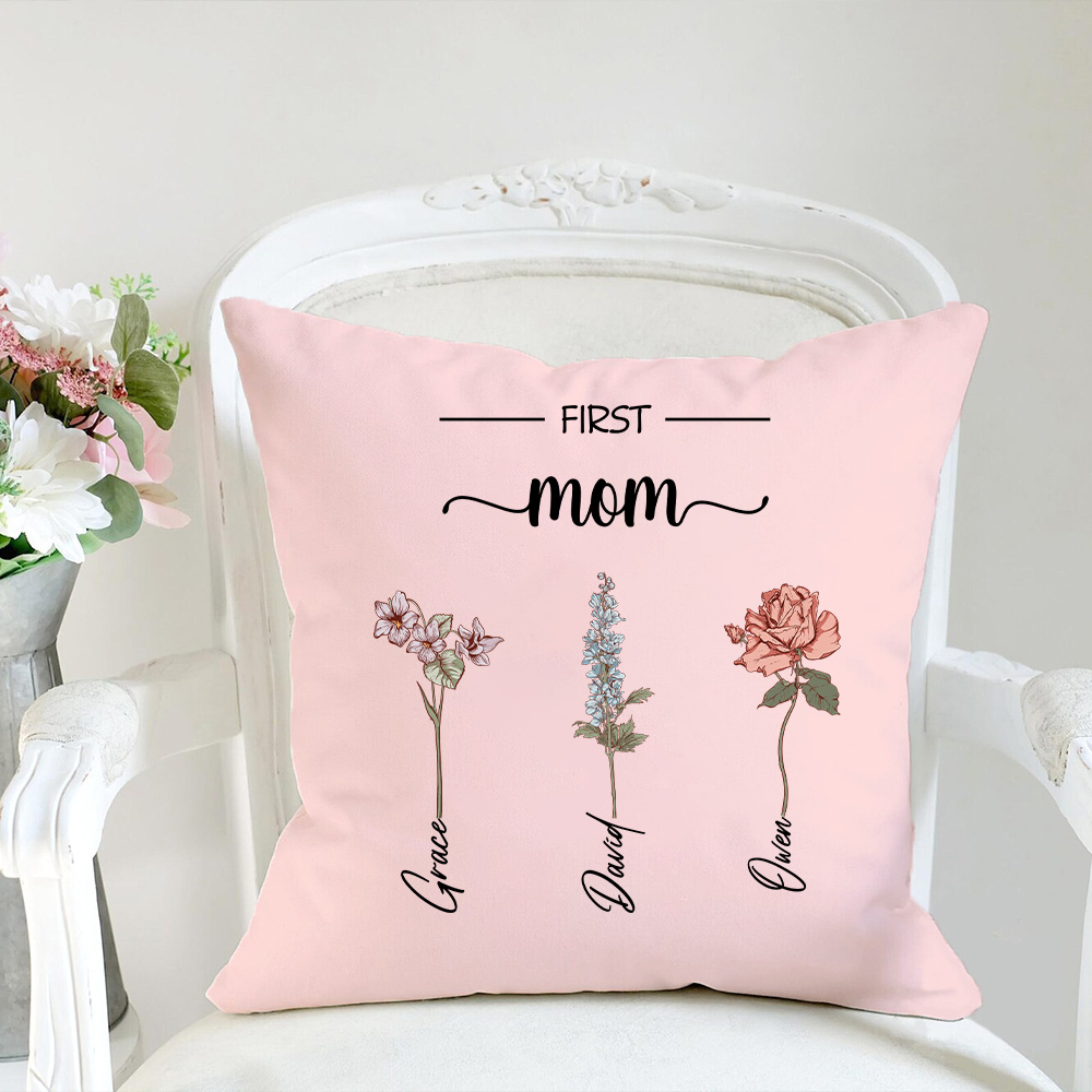 50%OFF⭐️Birth Month Flower Customized Pillow Cushion, First Mom Now Grandma, 2 Side Printing