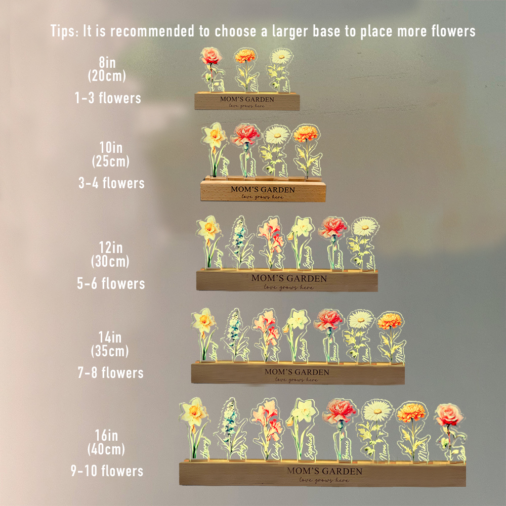 50%OFF✨Custom Mom's Garden Single Birth Flower&Name 3D15mm Thick Crystal Acrylic Light