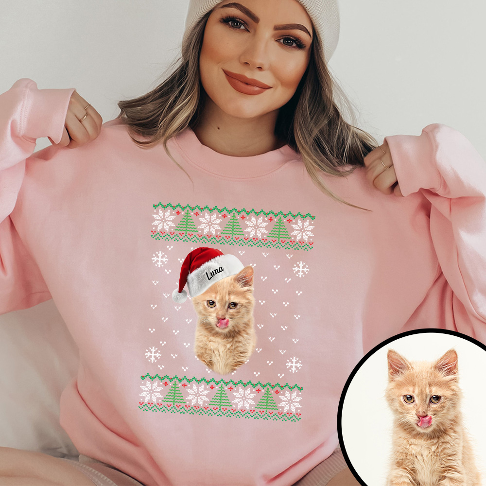 Custom Pet Christmas Ugly Sweater, Custom Dog Name HoodieShirt/Crewneck/Hoodie